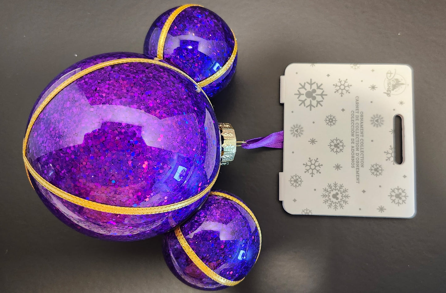 Disney Sketchbook Mickey Icon Purple Glass Glitter Ornament NWT