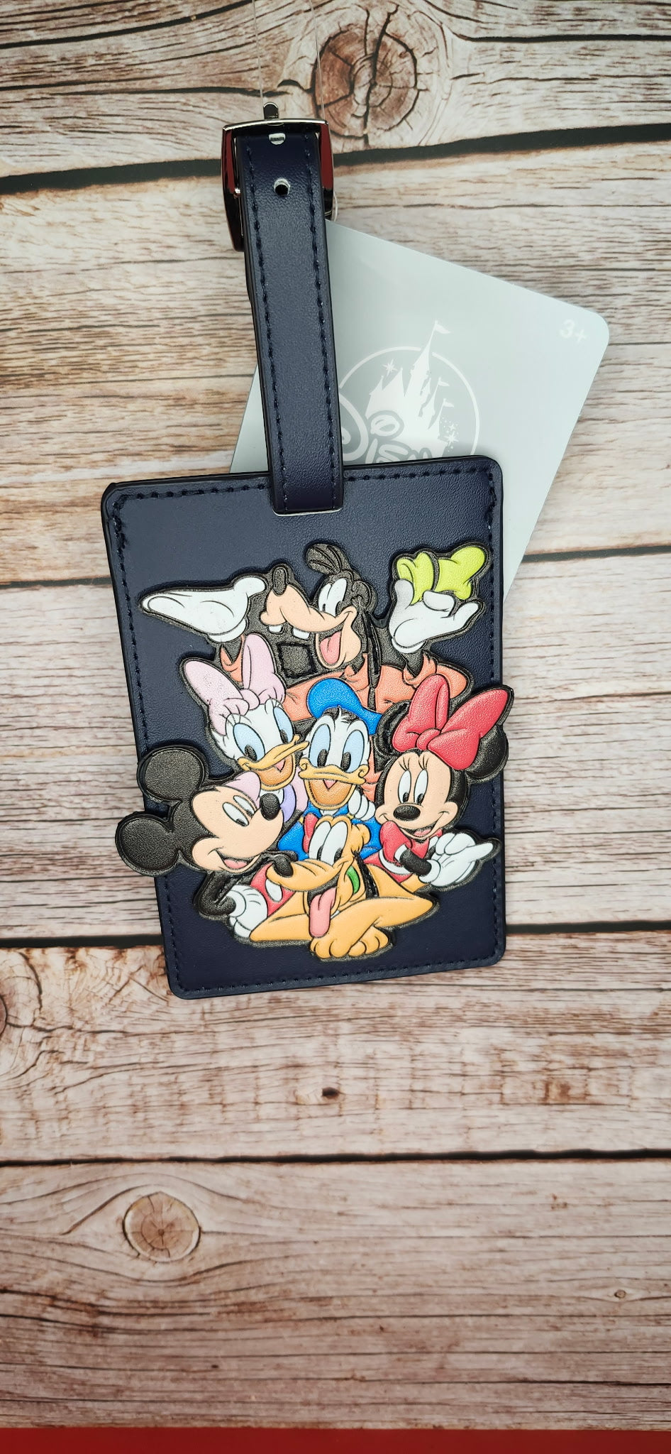 Disney Parks Mickey & Friends Adjustable Faux Leather Luggage Tag NWT