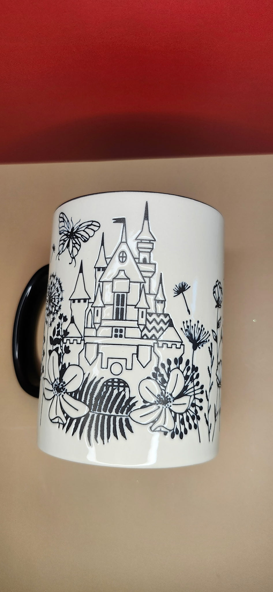 Disney Parks Fantasyland Castle Floral Butterfly Mug 16oz NWT