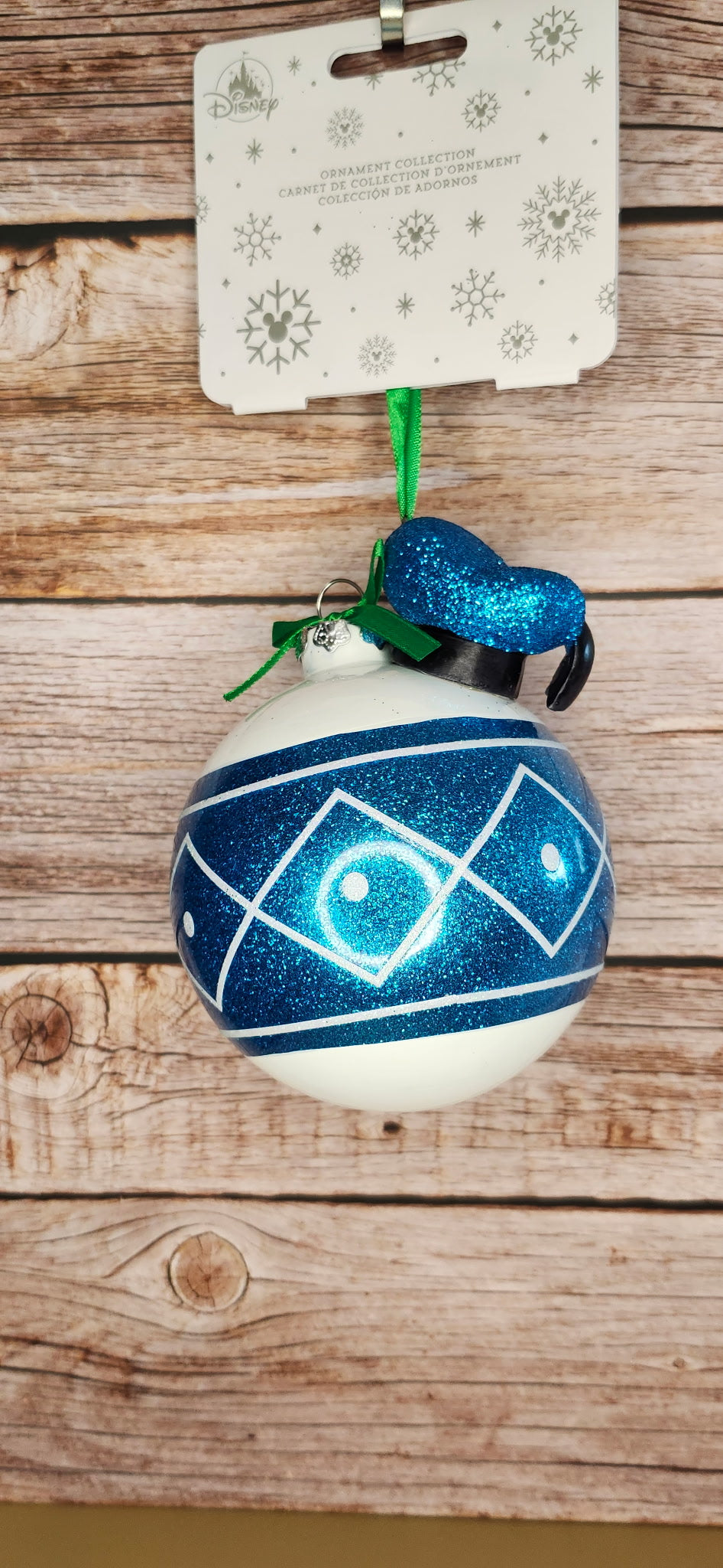 Disney Parks Donald Duck Glass Ornament NWT 5" Glitter Holiday Decor