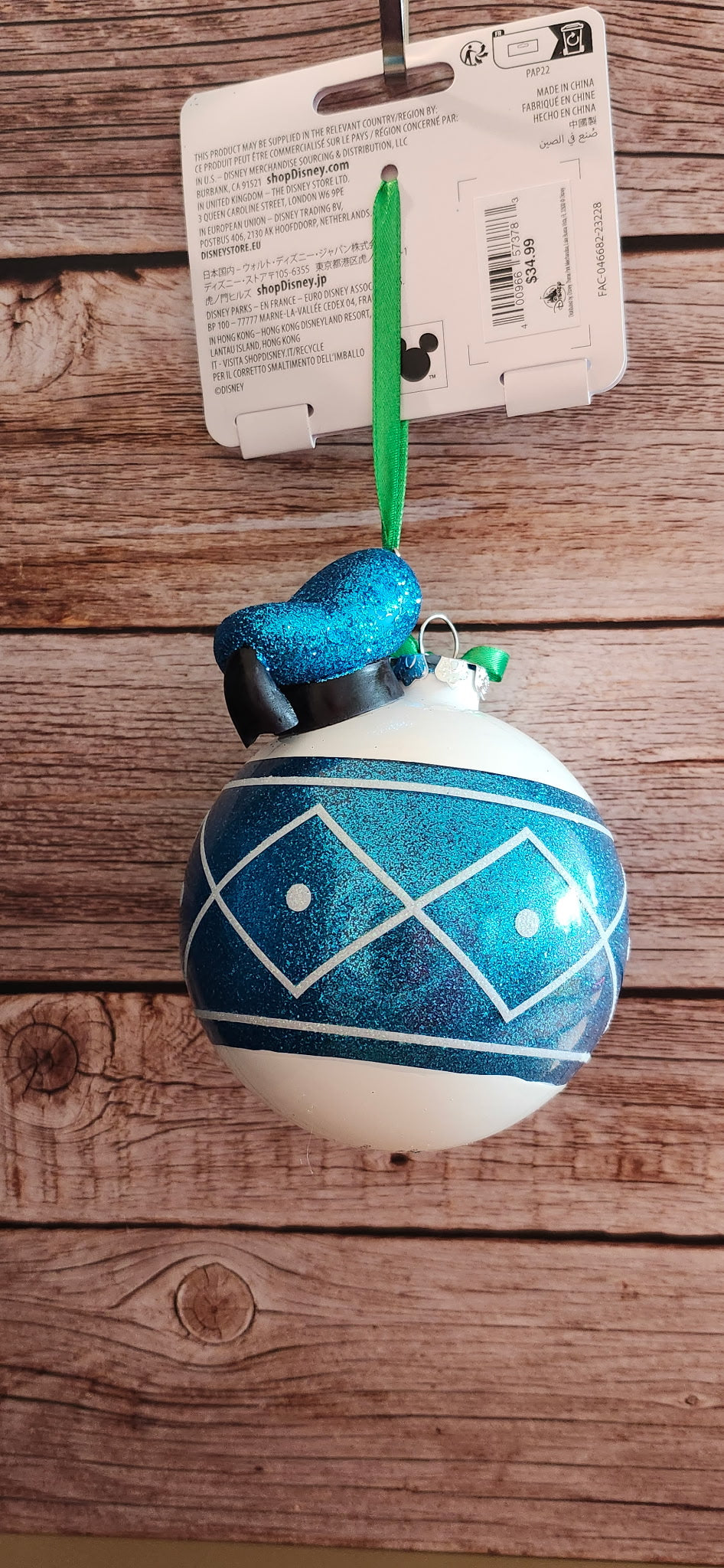 Disney Parks Donald Duck Glass Ornament NWT 5" Glitter Holiday Decor