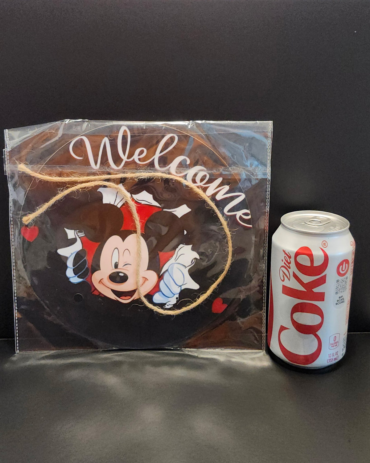 Mickey Mouse Welcome Wood Hanging Sign 8" Round Disney Home Decor NWT