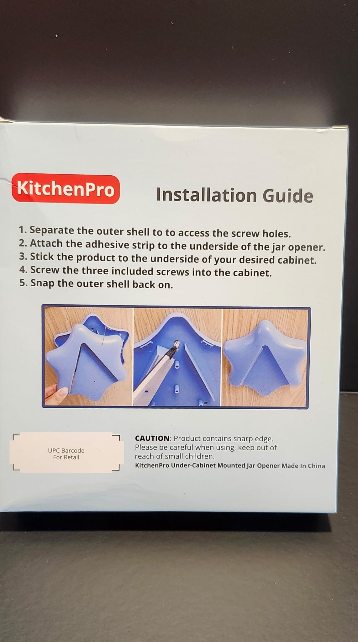 KitchenPro Under Cabinet Mounted Jar Opener Blue w/ Hardware 7.25" New