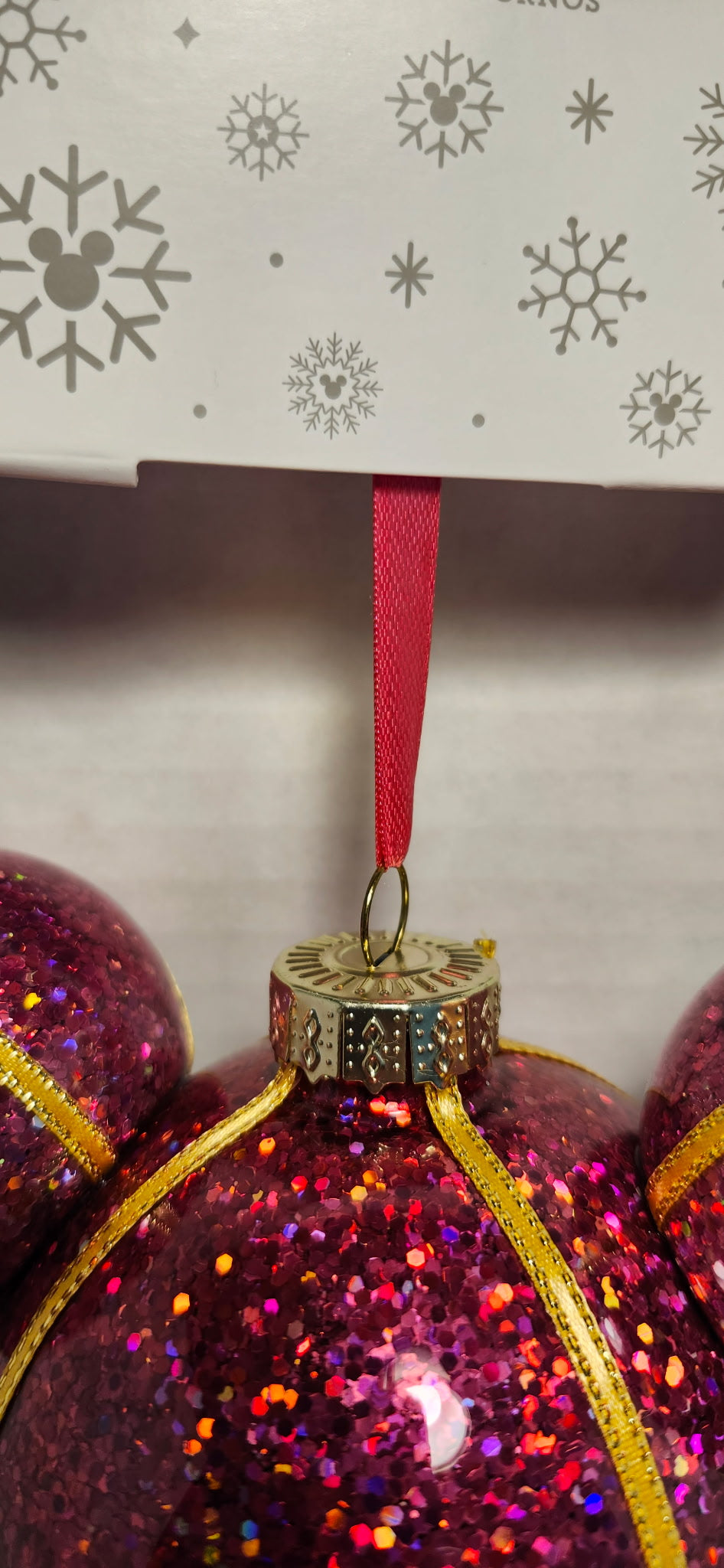 Disney Sketchbook Mickey Icon Pink Glitter Glass Ornament NWT