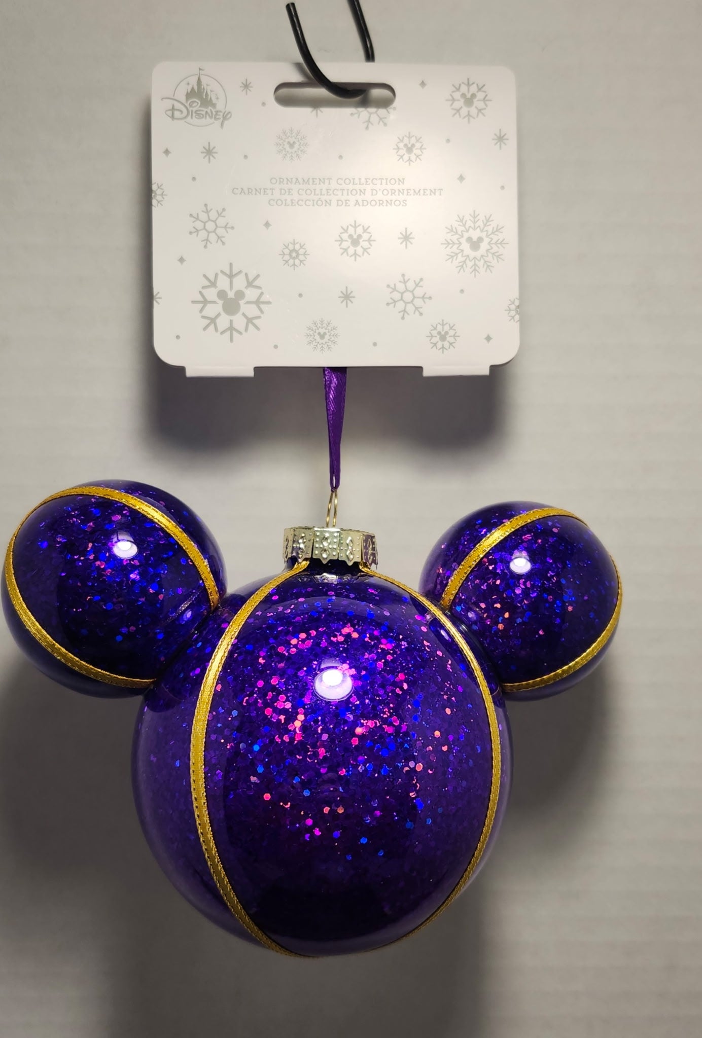 Disney Sketchbook Mickey Icon Purple Glass Glitter Ornament NWT