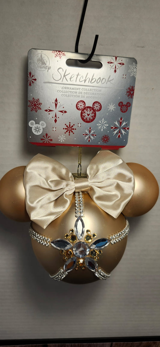 Disney Sketchbook Mickey Icon Gold Glass Ornament Jeweled NWT