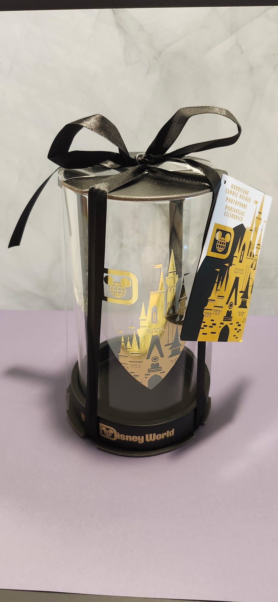 Walt Disney World Cinderella Castle Hurricane Candle Holder Gold & Black NWT