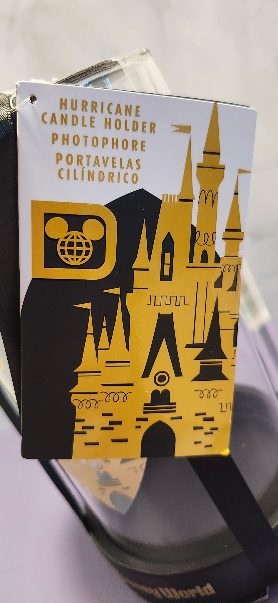 Walt Disney World Cinderella Castle Hurricane Candle Holder Gold & Black NWT