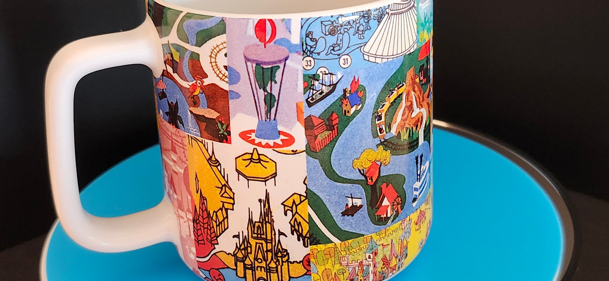 Disney Parks Vintage Maps & Brochure Icons 15oz Stoneware Mug NWT